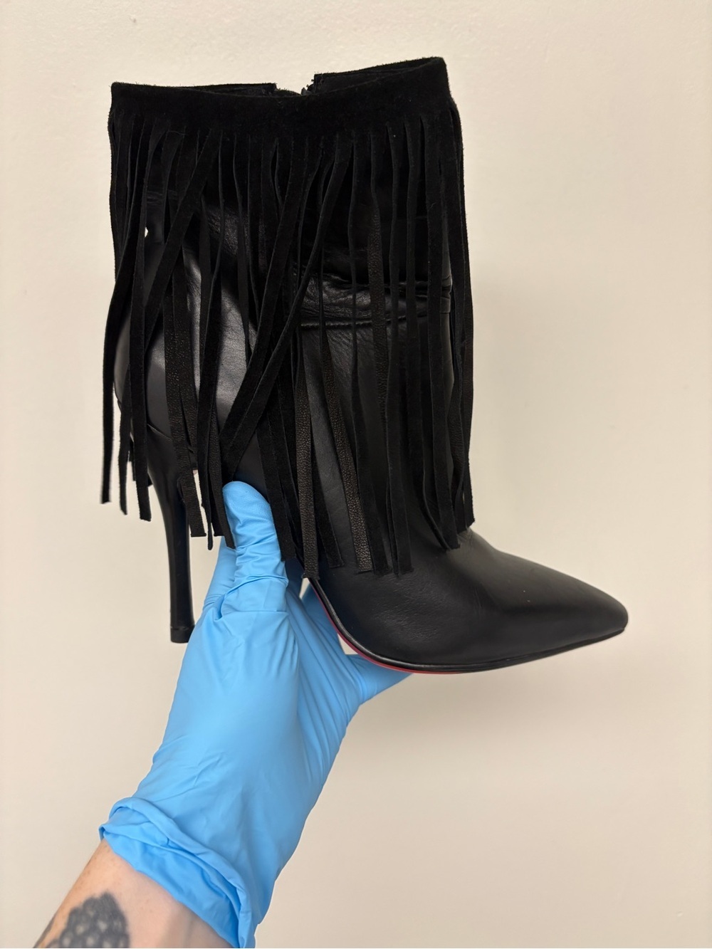 BB.GG Italy Fringed Leather Heeled Booties size 6 - Picture 12 of 13